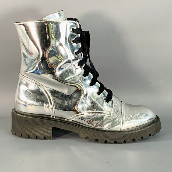 ALEXANDRE VAUTHIER Size 10 Metallic Silver Lace-Up Combat Boots - Picture 2 of 8